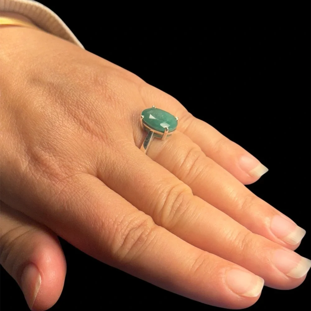Handmade Natural Emerald Ring – Oval Cut 4 Carat | 925 Sterling Silver Size 7.5